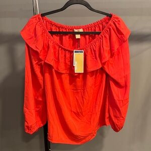 Michael Kors Vibrant Red Ruffle Blouse